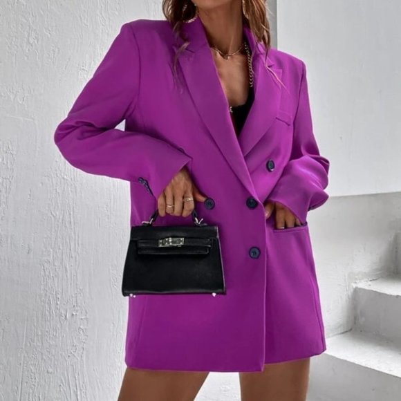 Flap Detail Double Breasted Lapel Neck Blazer - Picture 4 of 6